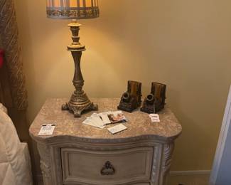Ashley Furniture " South Coast" Side Table, Medieval-Style Cannon Bookends, Decorative Lamp