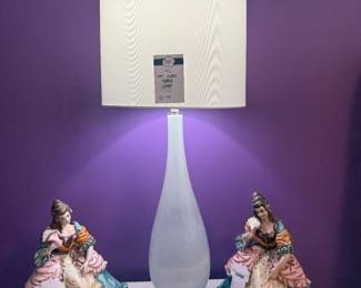 (A) Capodimonte Porcelain Lady Statue, (A) Art Glass Table Lamp