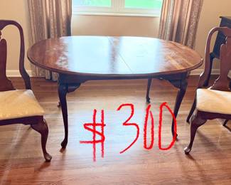 Cherry dining table 6ft, with two 10 in. Leaves and 2 chairs