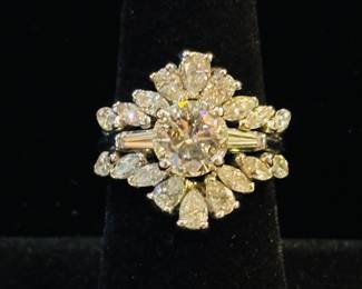 Diamond and platinum ring 4.50 total carat weight SI2J color (center 2 carats