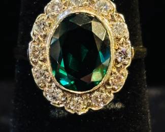 Lab created center stone ring with diamonds 