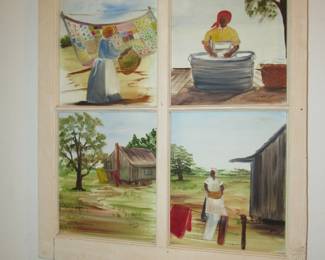 Oil on board in window frame