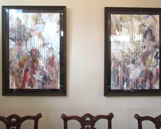 Abstract paintings under glass