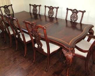 Inlaid mahogany Chippendale dining table & 8 chairs