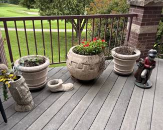 Terracotta Garden Planters and Figurine Group