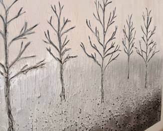 Textured Abstract Silver Trees Wall Art with Crystalline Embellishments