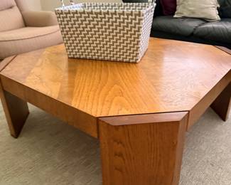 Mid-Century Modern Octagonal Coffee Table with Burl Wood Veneer