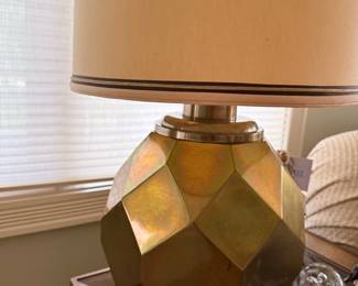 Mid-Century Modern Geometric Brass Table Lamp by Mastercraft