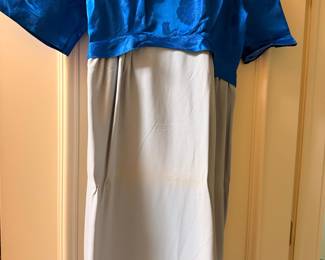 Vintage Blue Brocade and Grey Dress