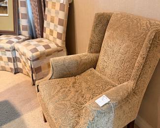 Wingback Armchair with Damask Upholstery