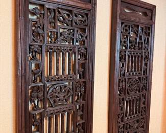 Antique Chinese Carved Wooden Window Panels (Pair) - Eight Immortals Theme