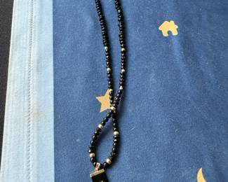 Black Onyx Beaded Necklace with Chinese Characters Pendant