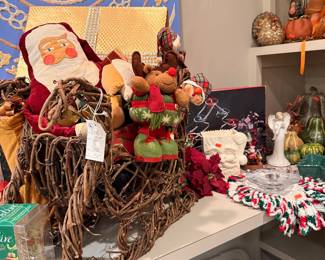 Christmas Decorative Wreath with Santa and Reindeer Figurines