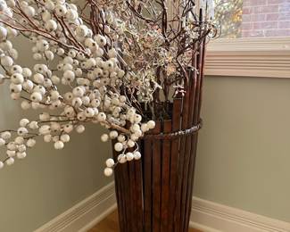 White Berry Stems in Woven Basket Vase