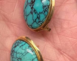 $150 14K gold turquoise pierced earrings