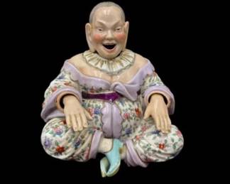 Antique Meissen-Style Porcelain Nodding Pagoda Sitting Buddha Figure