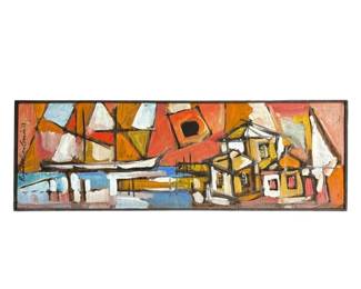 1963 Mid Century Modern Abstract Painting on Board signed by Artist Rafael Rivera Garcia