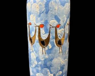1950's Aldo Londi for Bitossi Gilt Birds Layered Ceramic Glaze Vase with Gold Rim