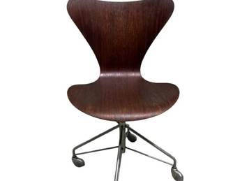 Mid Century Fritz Hansen Denmark Wood & Chrome Chair by Arne Jacobsen