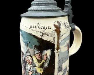 Mettlach Geschützt 1/2 Liter German 1909/727 Stein with Gnomes signed by Heinrich Schlitt