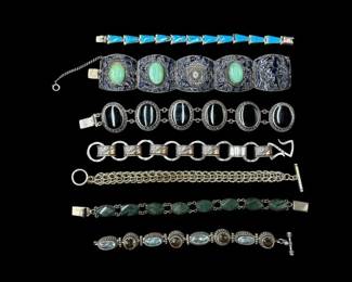 Estate Lot of 7 Sterling Silver (925) & Stone Bracelets 6.927 troy ounces