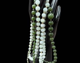 Estate Lot of 2 - Jade Beaded Necklaces Light & Dark Jade 15" Drop