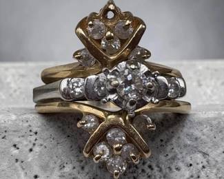 Ladies 14k White & Yellow Gold & Diamond Cocktail/Wedding Set Rings 6.86 grams total wt