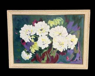 Original 1970's Oil Painting by Israeli Artist Milia Laufer "Flowers"