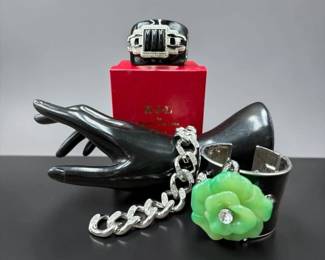 Estate Lot of 3 Kenneth Jay Lane Art Deco Cuff & Chain Link Bracelets
