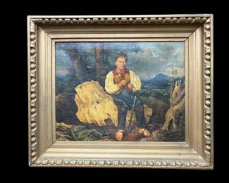 Antique Oil Painting on Hemp/Cotton Canvas "Old Man on the Mountain with his Axe"