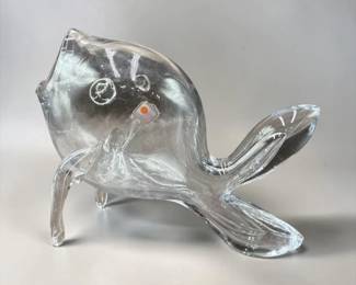 Large Vintage Blenko Clear Art Glass Fish Sculpture