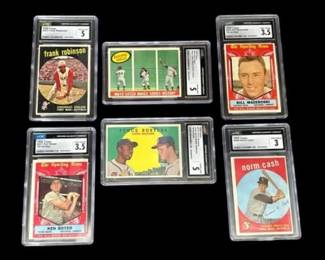1959 Topps (6) Graded Baseball Cards- Frank Robinson, Willie Mays, Hank Aaron...