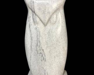 1984 Charles R. Schiefer Abstract Figural Owl Carved Marble Sculpture