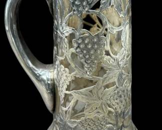 Circa 1900 Alvin Sterling .999 Heavy Overlay Glass Jug Pitcher