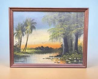 Mid Century American / Russian Albin Baranowski - Florida Landscape Scene Oil on Board