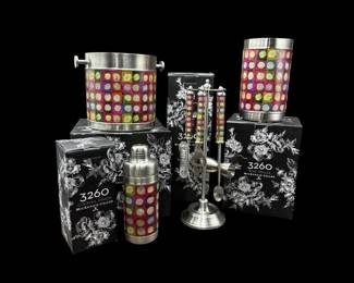 MacKenzie Childs 4 pc 3260 (retired pattern) Bar Set- Multi Color Polka Dots w/Boxes