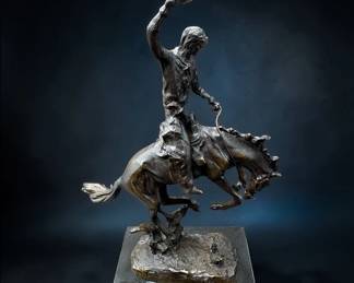 Vintage Carl Kauba Style Bronze Rodeo Boy on Marble Base