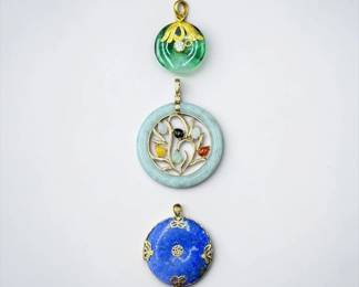 Estate Jewelry Lot of 3 Necklace Round Pendants 24k & 14k