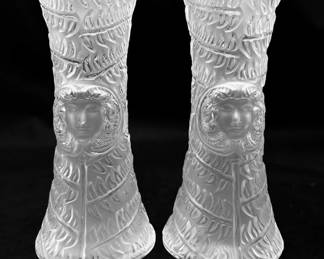 Pair of Lalique Crystal Soliflore Psyche Angelic Bud Vases signed France