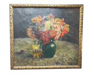 Antique Still Life Floral Arrangement Oil Painting Signed Sossl