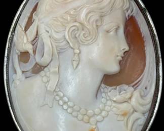 Antique 800 Continental Silver Cased Cameo Brooch or Necklace Pendant
