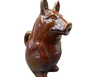 Early Stoneware Brown Glazed Pig Cream Pitcher marked 121 E V