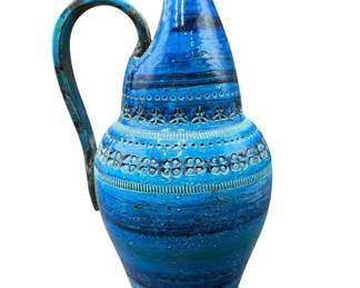 Mid Century Italian Rimini Style Blue & Green Ceramic Glazed Jug with Handle