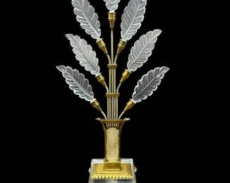 French Art Deco 16.5" Rock Crystal Botanical Silhouette