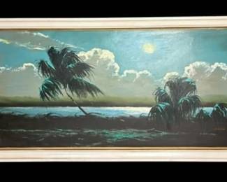 James Gibson Florida Highwayman Large Night Palms Painting on Upson Board