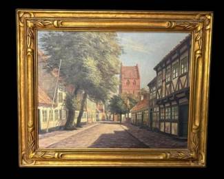 Original Oil Painting Signed by Danish Artist Frederik Wilhelm Svendsen "Town Square Scene"