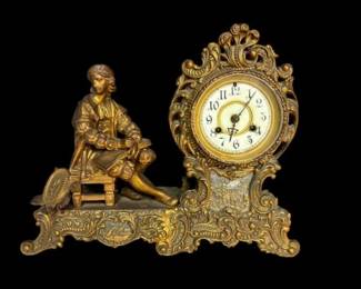 Antique Waterbury Clock Company Cast Metal Figural Vesta Mantel Clock