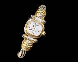 David Yurman Sterling Silver & 14k Yellow Gold Ladies Cable Watch T-68537