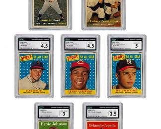 1957-1958 Topps (7) Graded Baseball Card Lot Mantle, Berra, Robinson, Ford, Musial, Cepeda...