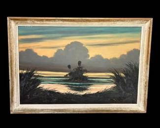 1967 James Gibson Florida Highwayman "At Dusk in the Swamp"Painting on Upson Board